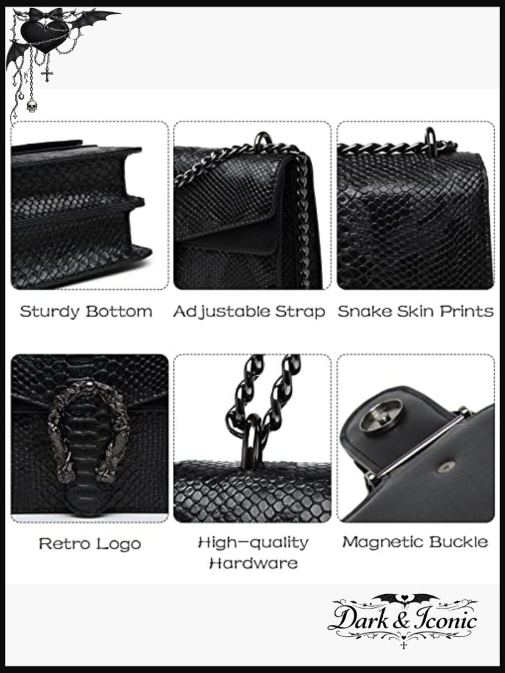 Snake Print Crossbody Bag - Faux Leather Chain Shoulder Evening Purse - Picture 5 of 7
